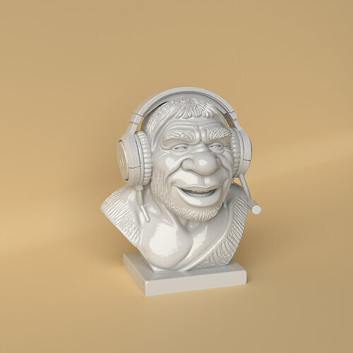 Neanderthal Man Bust with Headphones 3D print model