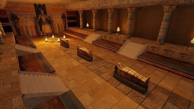 Triple Mummification Coffin Chamber Ritual Fire Hall 3D model