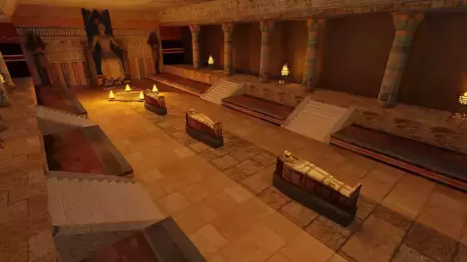 Triple Mummification Coffin Chamber Ritual Fire Hall