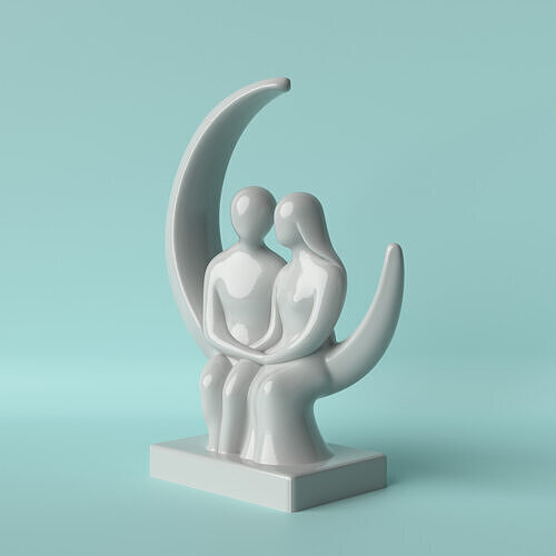 Minimalist Seated Couple Under the Moon  3D print model