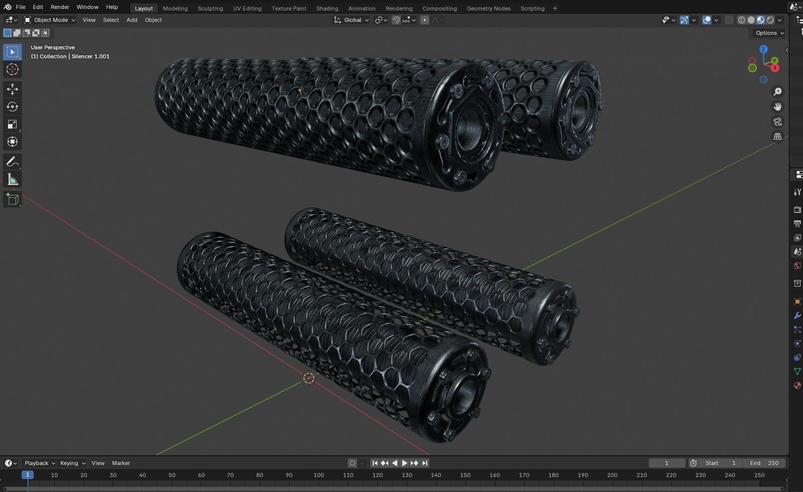 Advanced Silencer 2 pack Low-poly 3D model_21