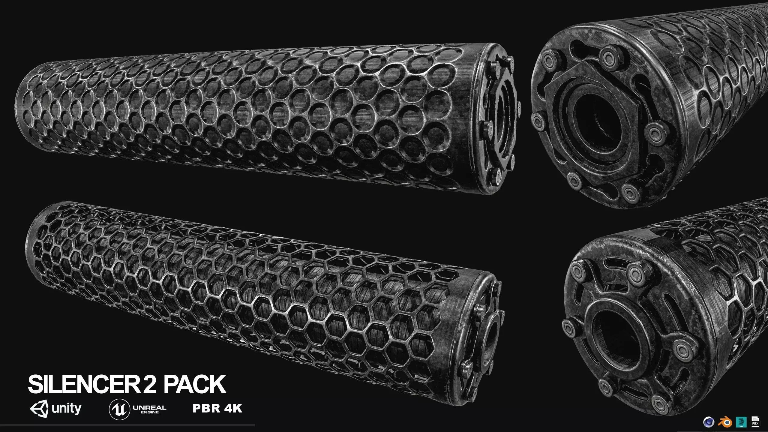 Advanced Silencer 2 pack Low-poly 3D model_0