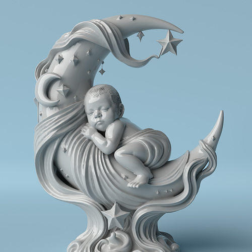 Moon Dreams  Sleeping Baby on Crescent Moon Sculpture 3D print model