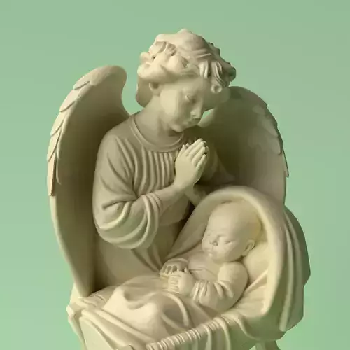 Divine Protection  Angel Praying Beside Sleeping Baby Sculpture