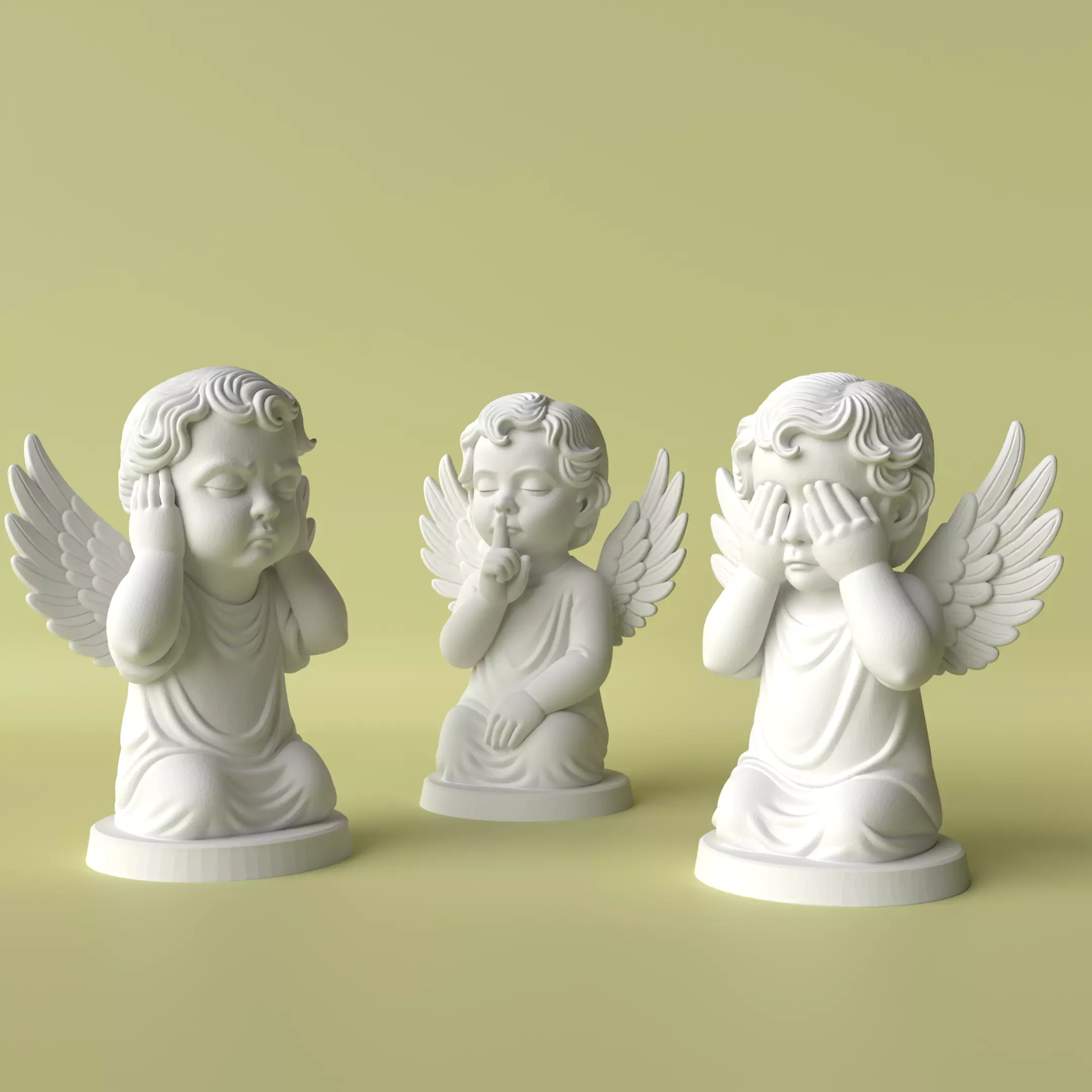 Three Little Angels See No Evil Speak No Evil Hear No Evil 3D print model_0
