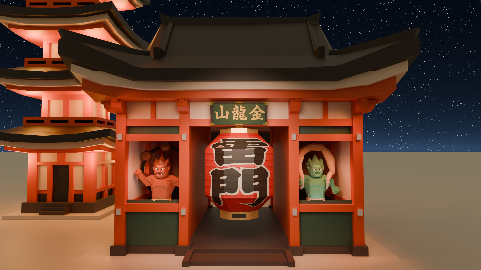 Kaminarimon Gate Low-poly 3D model_2