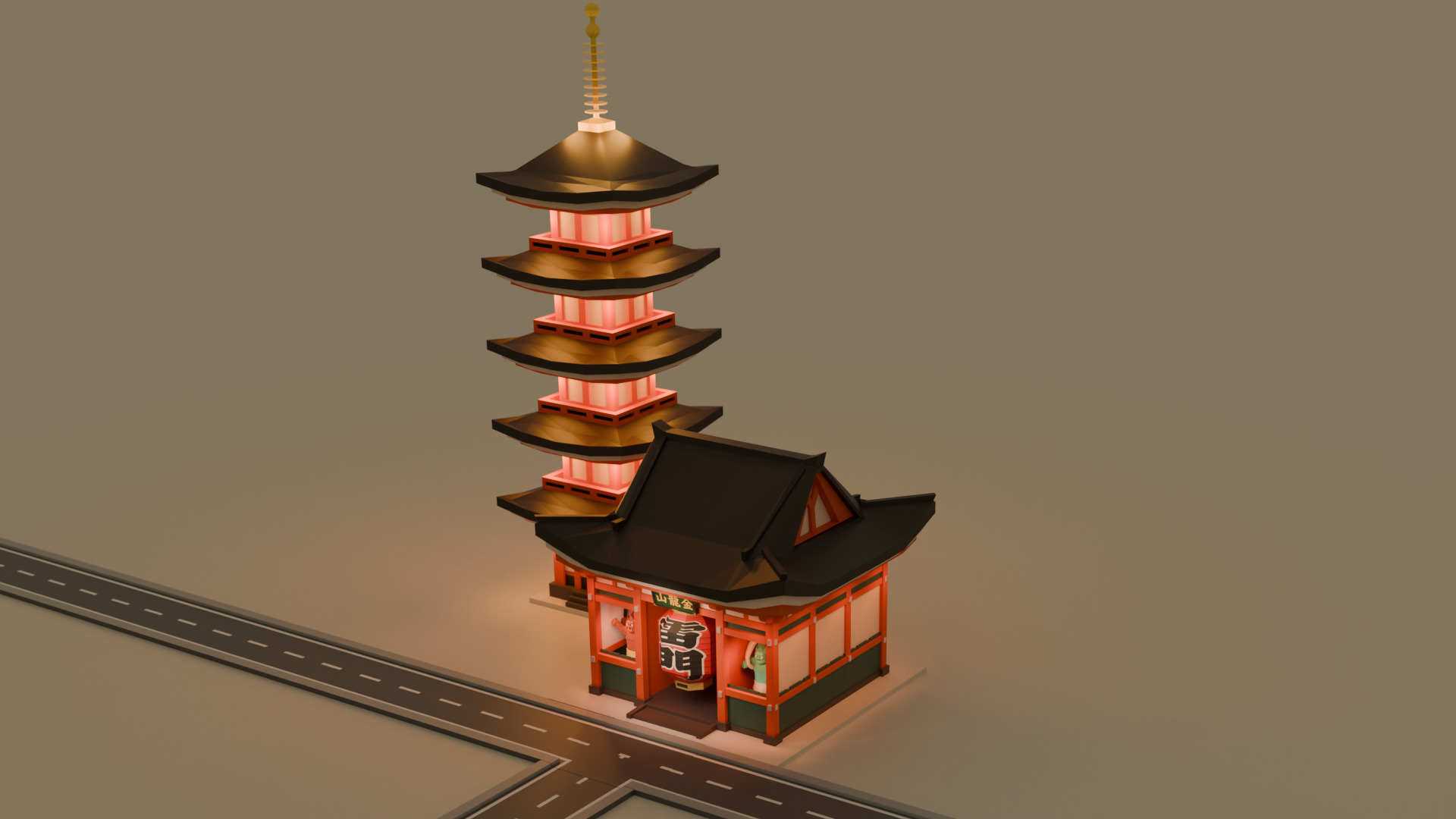 Kaminarimon Gate Low-poly 3D model_5