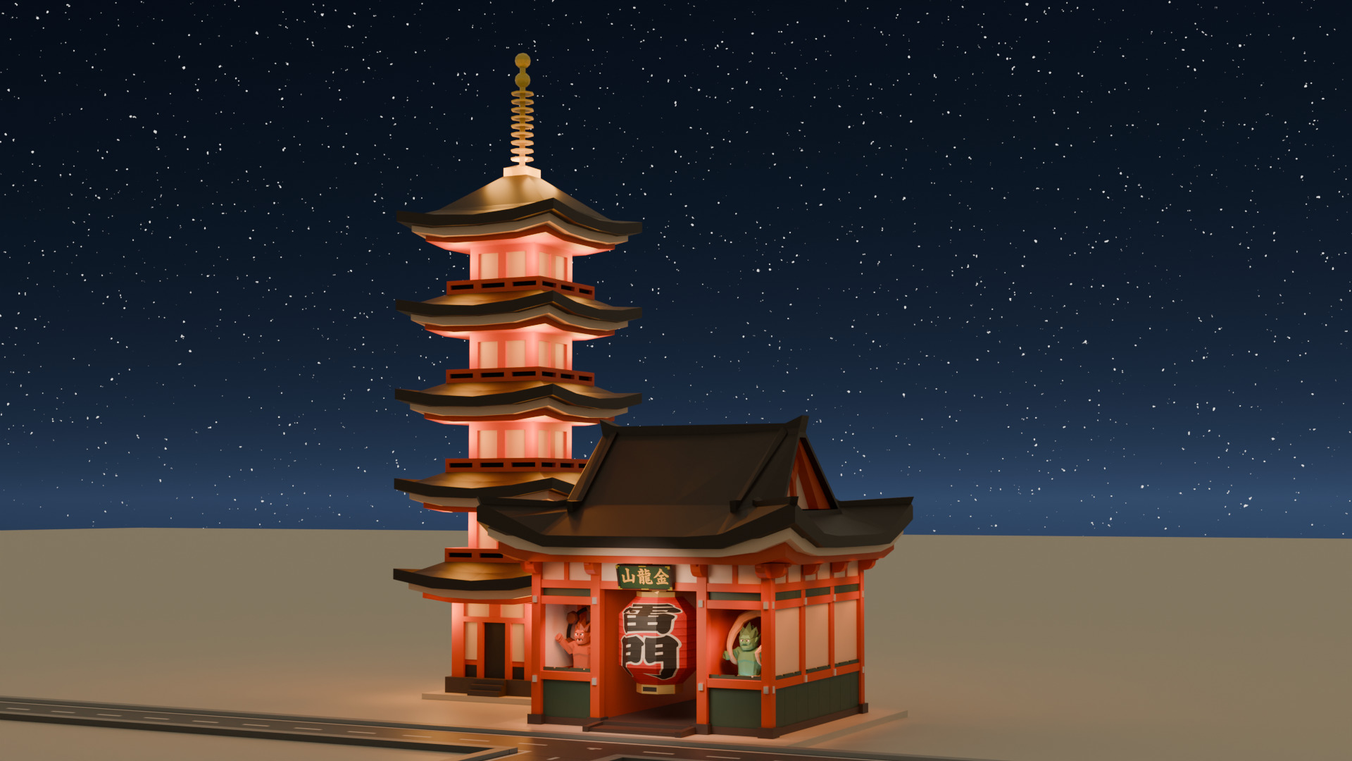 Kaminarimon Gate Low-poly 3D model_1