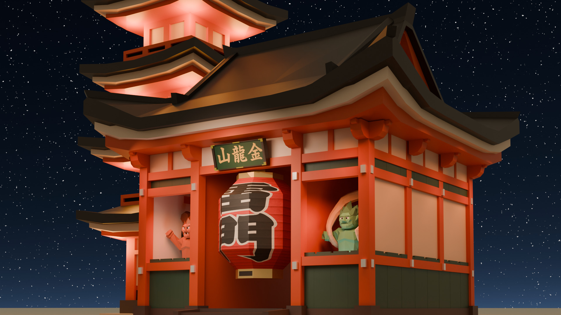 Kaminarimon Gate Low-poly 3D model_3
