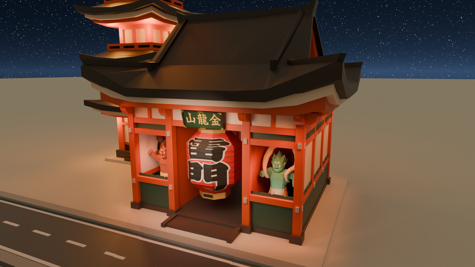 Kaminarimon Gate Low-poly 3D model_6