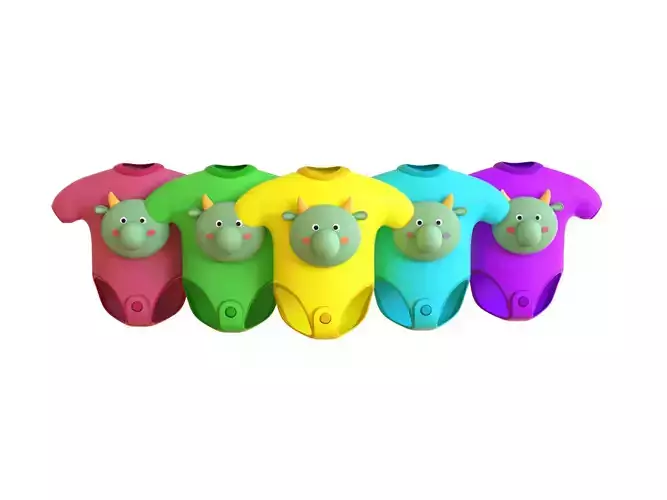 Cute Dragon Baby Bodysuit 3D Models - Colorful Set