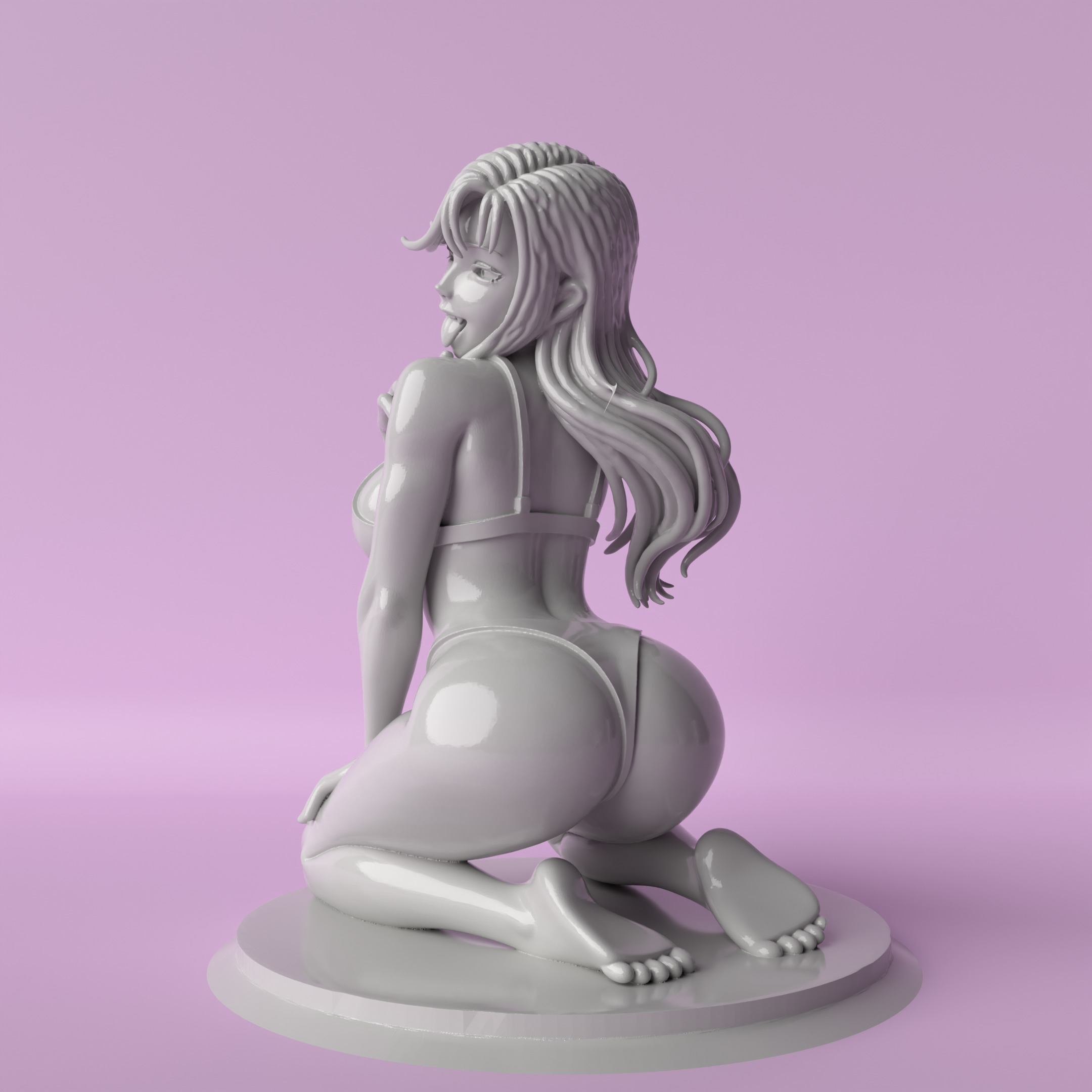 Tease Pose Kneeling Woman with Provocative Expression Sculpture 3D print model_6