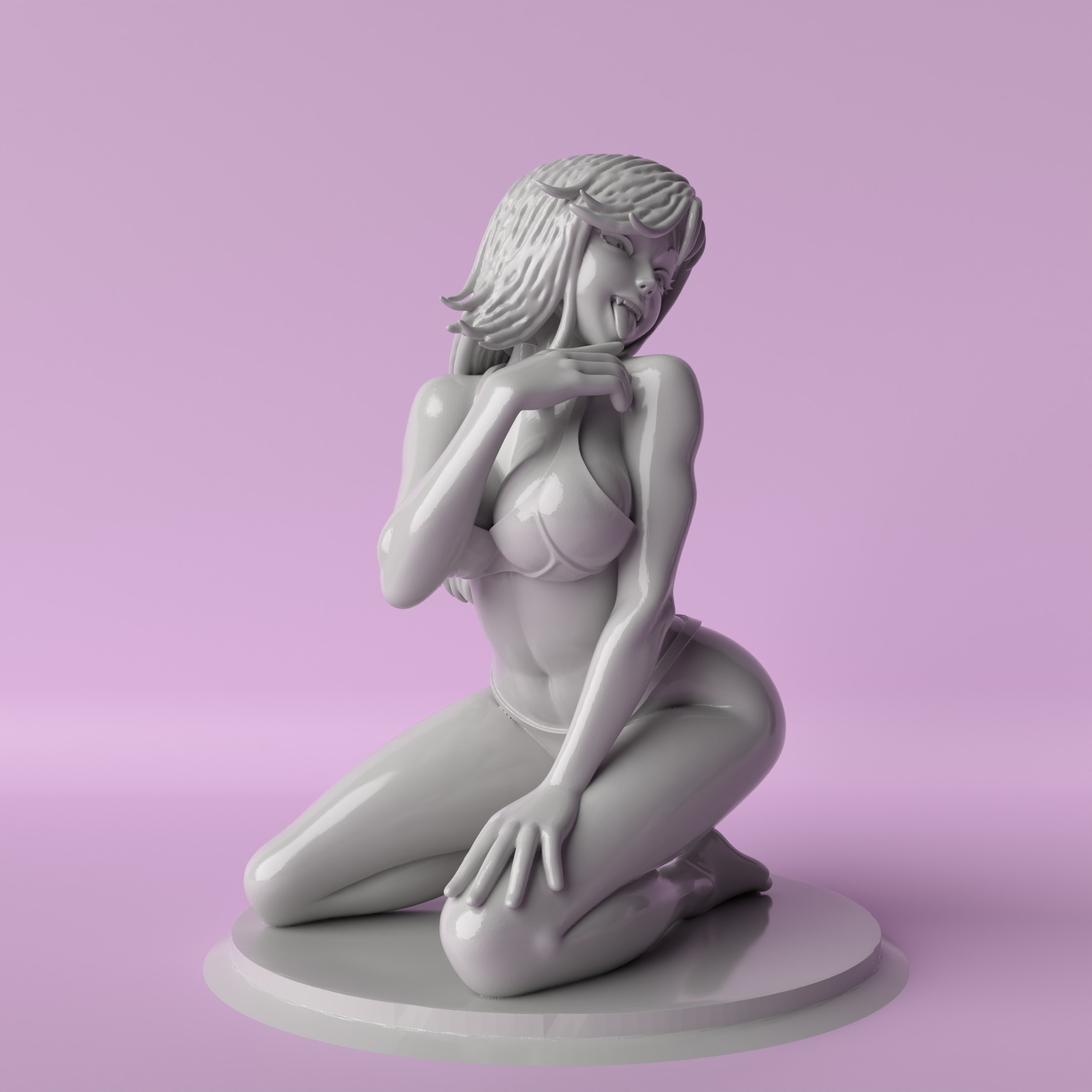 Tease Pose Kneeling Woman with Provocative Expression Sculpture 3D print model_4