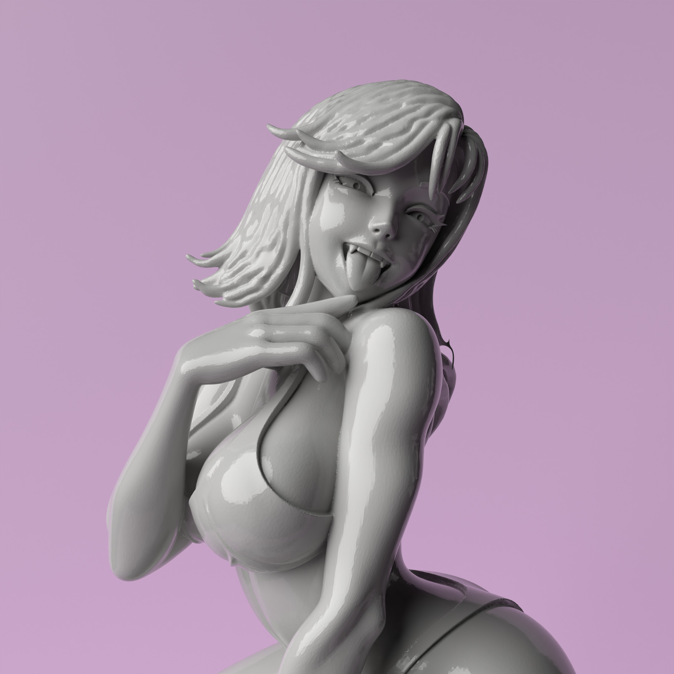 Tease Pose Kneeling Woman with Provocative Expression Sculpture 3D print model_3