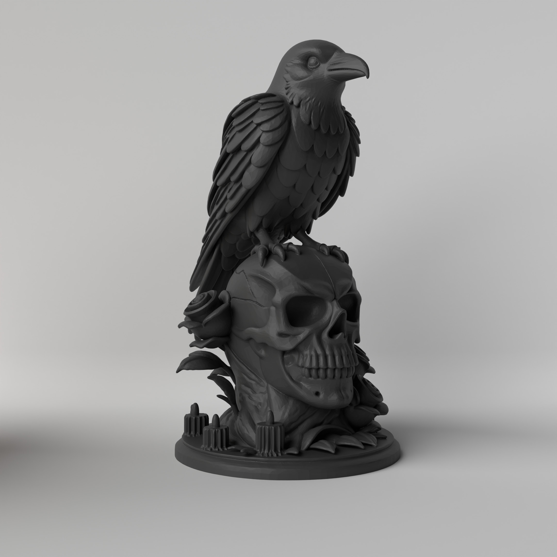 Gothic Crow on Skull Halloween and Fantasy Decoration 3D print model_2