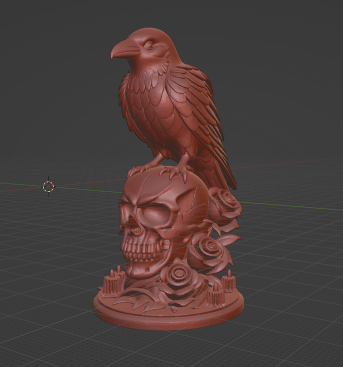 Gothic Crow on Skull Halloween and Fantasy Decoration 3D print model_1