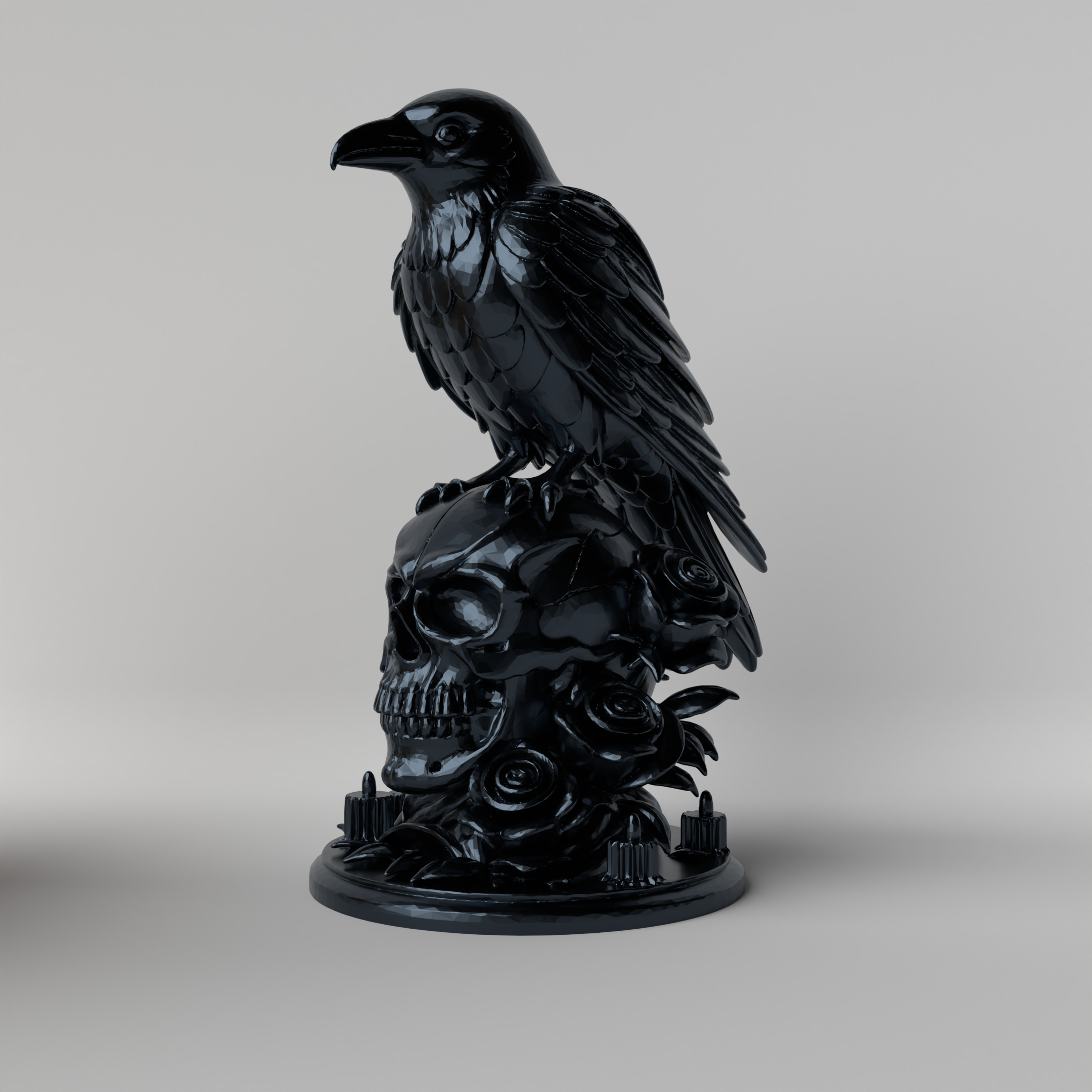 Gothic Crow on Skull Halloween and Fantasy Decoration 3D print model_3