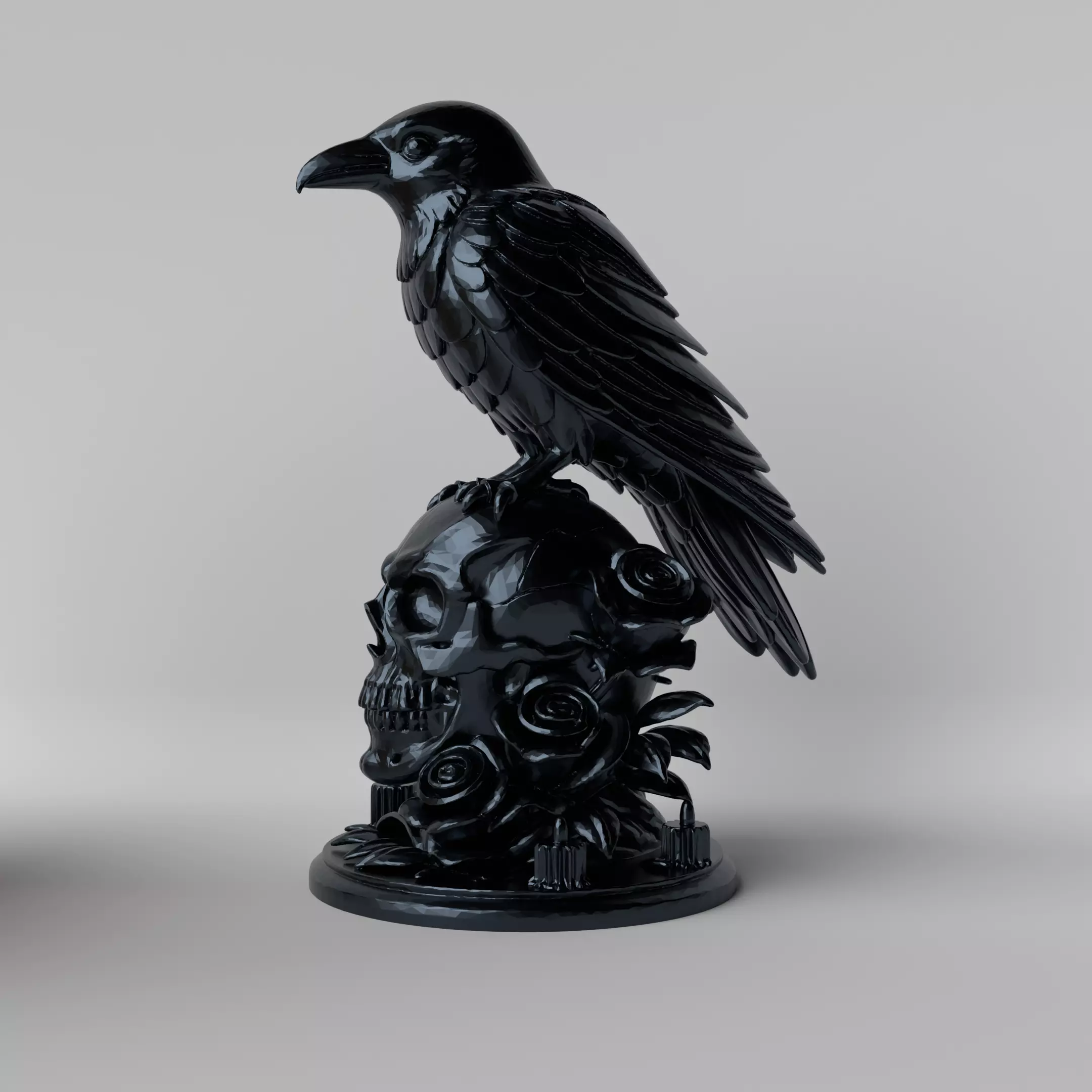 Gothic Crow on Skull Halloween and Fantasy Decoration 3D print model_0