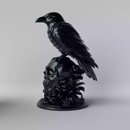 Gothic Crow on Skull Halloween and Fantasy Decoration 3D print model