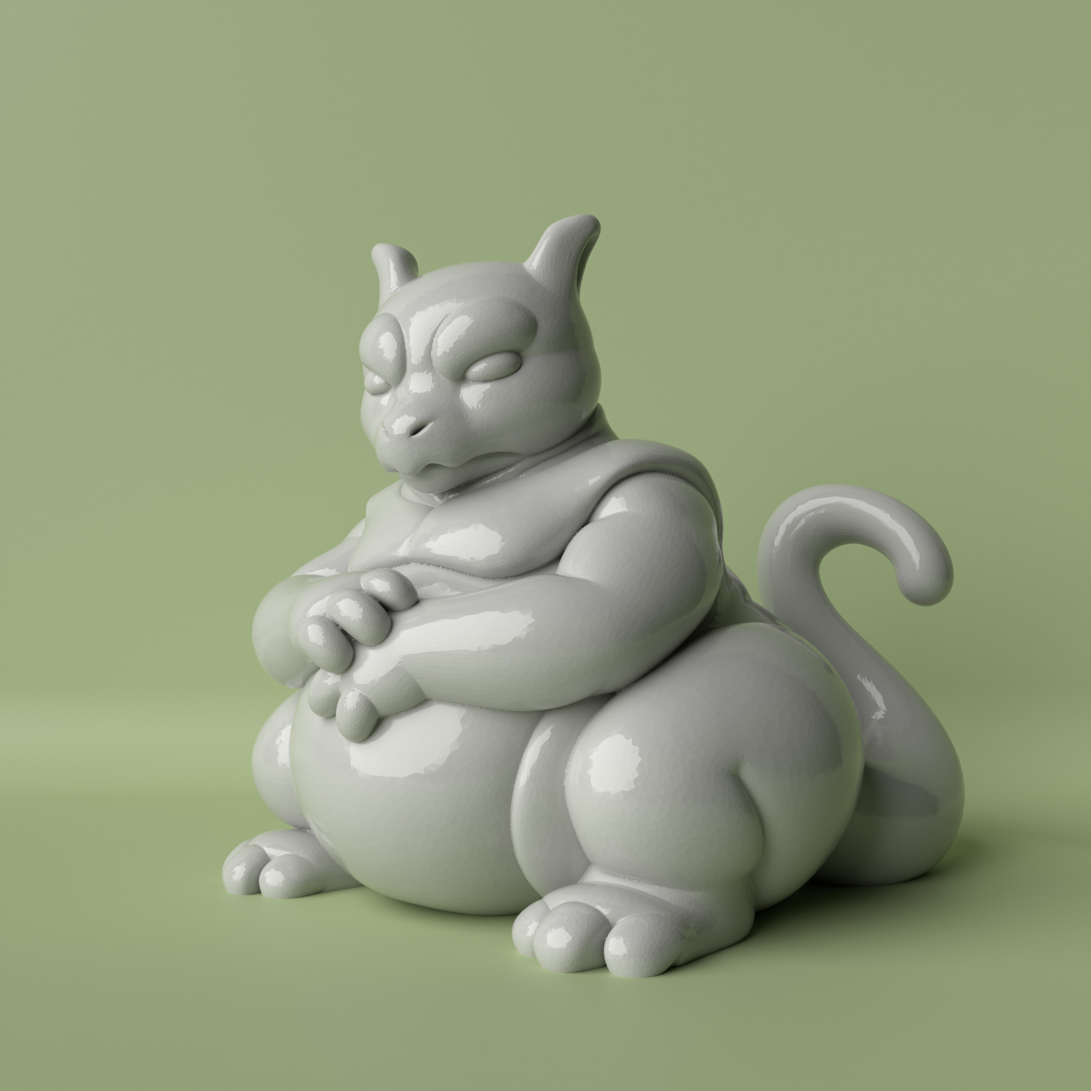 Chubby Mewtwo  The Legendary Psychic Pokemon 3D print model_1
