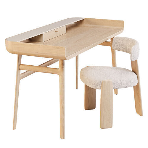 Desk Set - Harold Table and Oru Chair 3D model 3