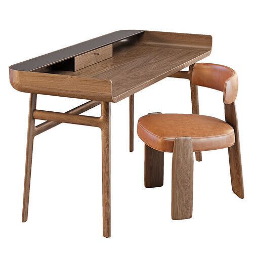 Desk Set - Harold Table and Oru Chair 3D model 2