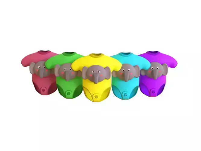 Cute Elephant Baby Bodysuit 3D Models - Colorful Set