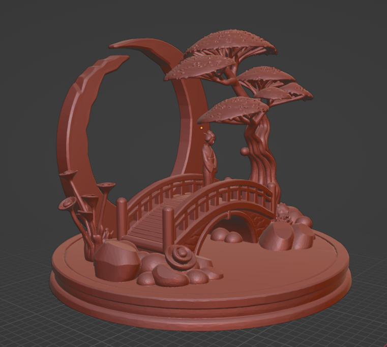 Moonlit Grace  Geisha on the Bridge Diorama 3D print model_1