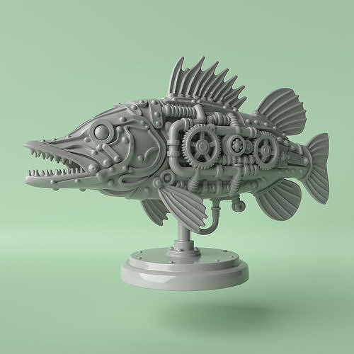 Iron Pike Steampunk Pike Fish Sculpture 3D print model