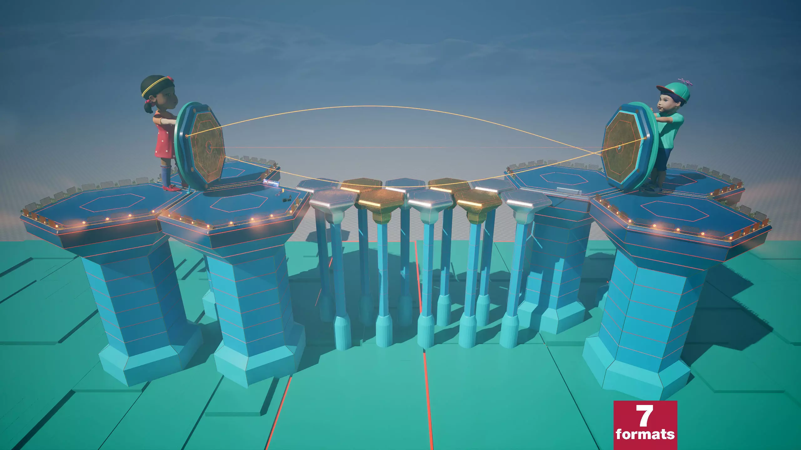 Stylized Platformer with Laser Bridge - Squid Game Inspired Low-poly 3D model_0