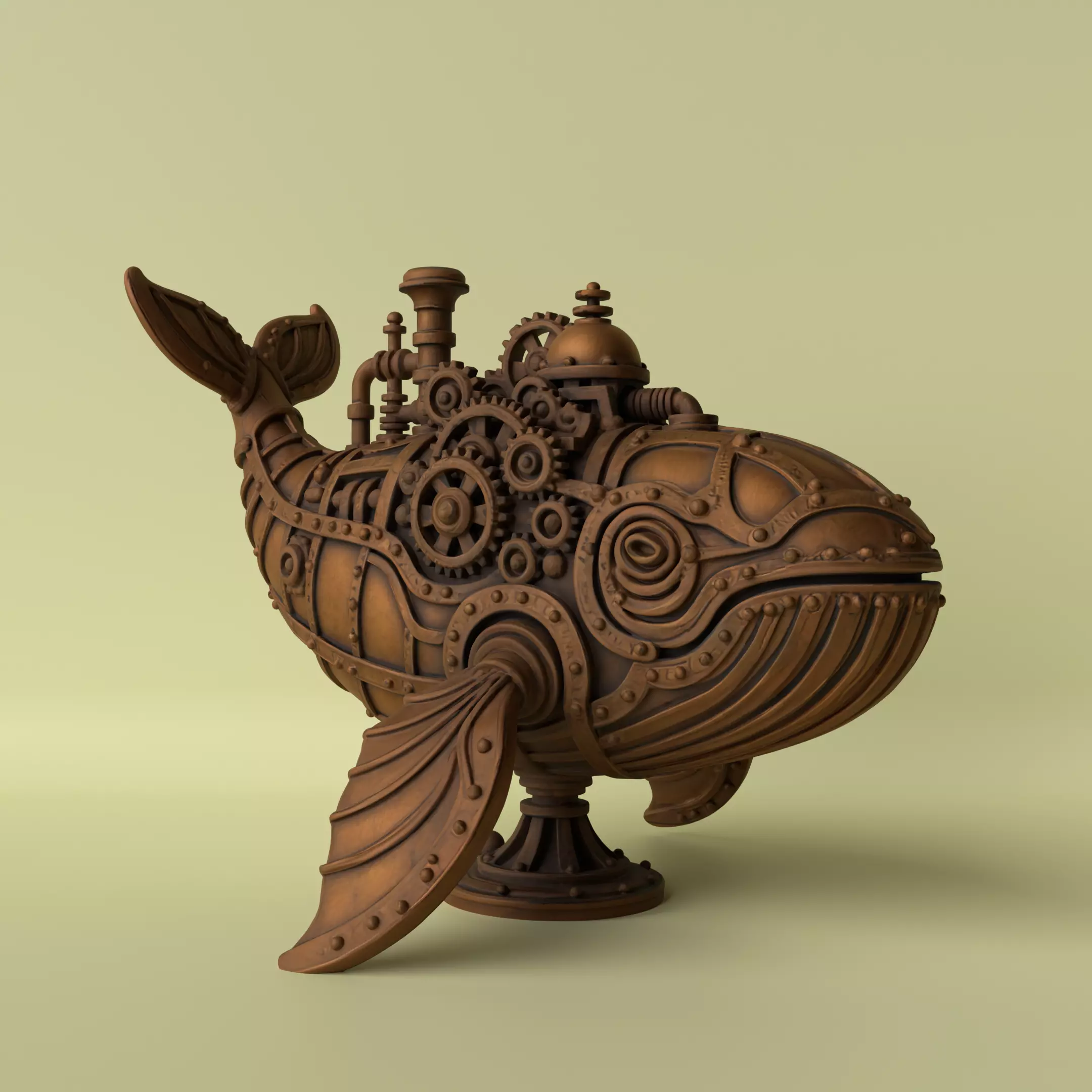 Steamwhale Steampunk Whale Sculpture 3D print model_0