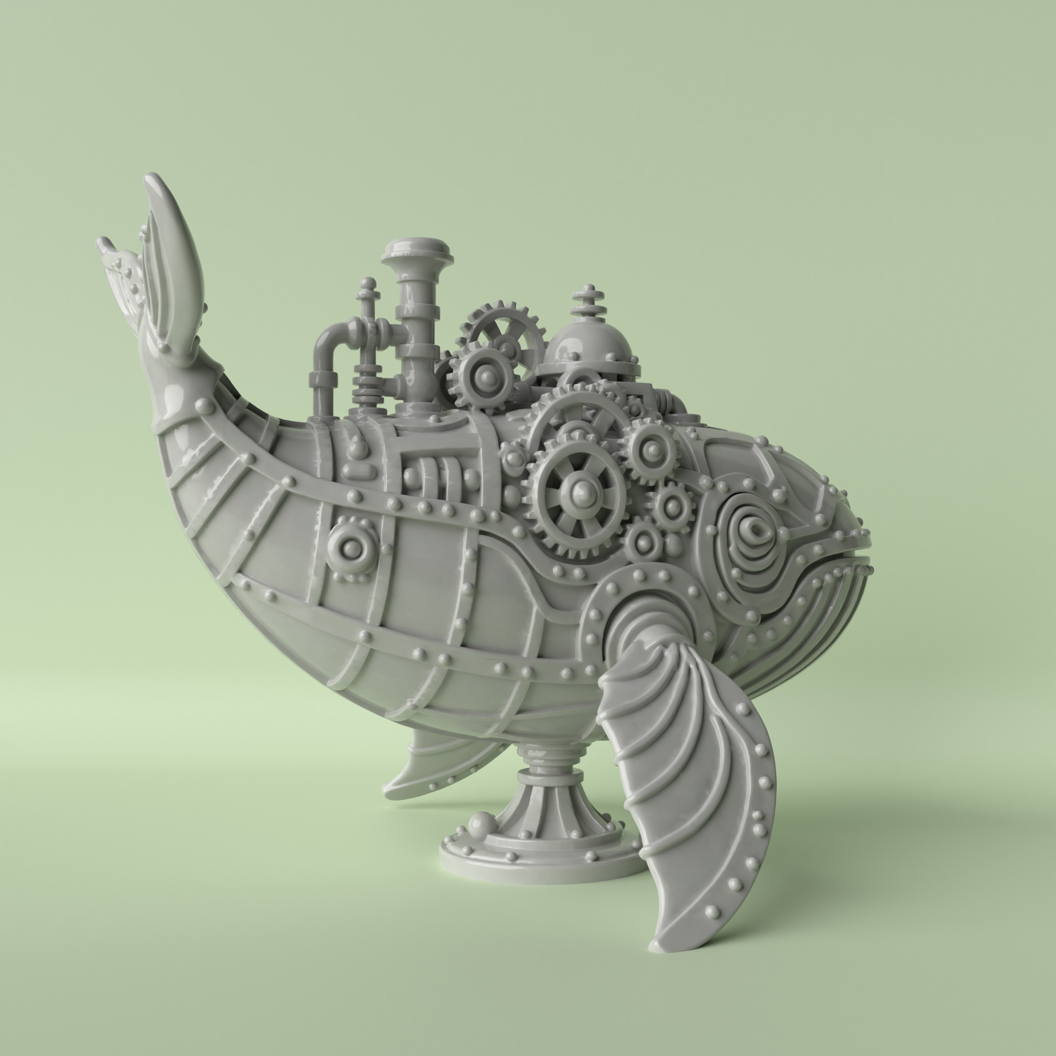 Steamwhale Steampunk Whale Sculpture 3D print model_2