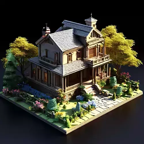 Victorian House with Garden LowPoly