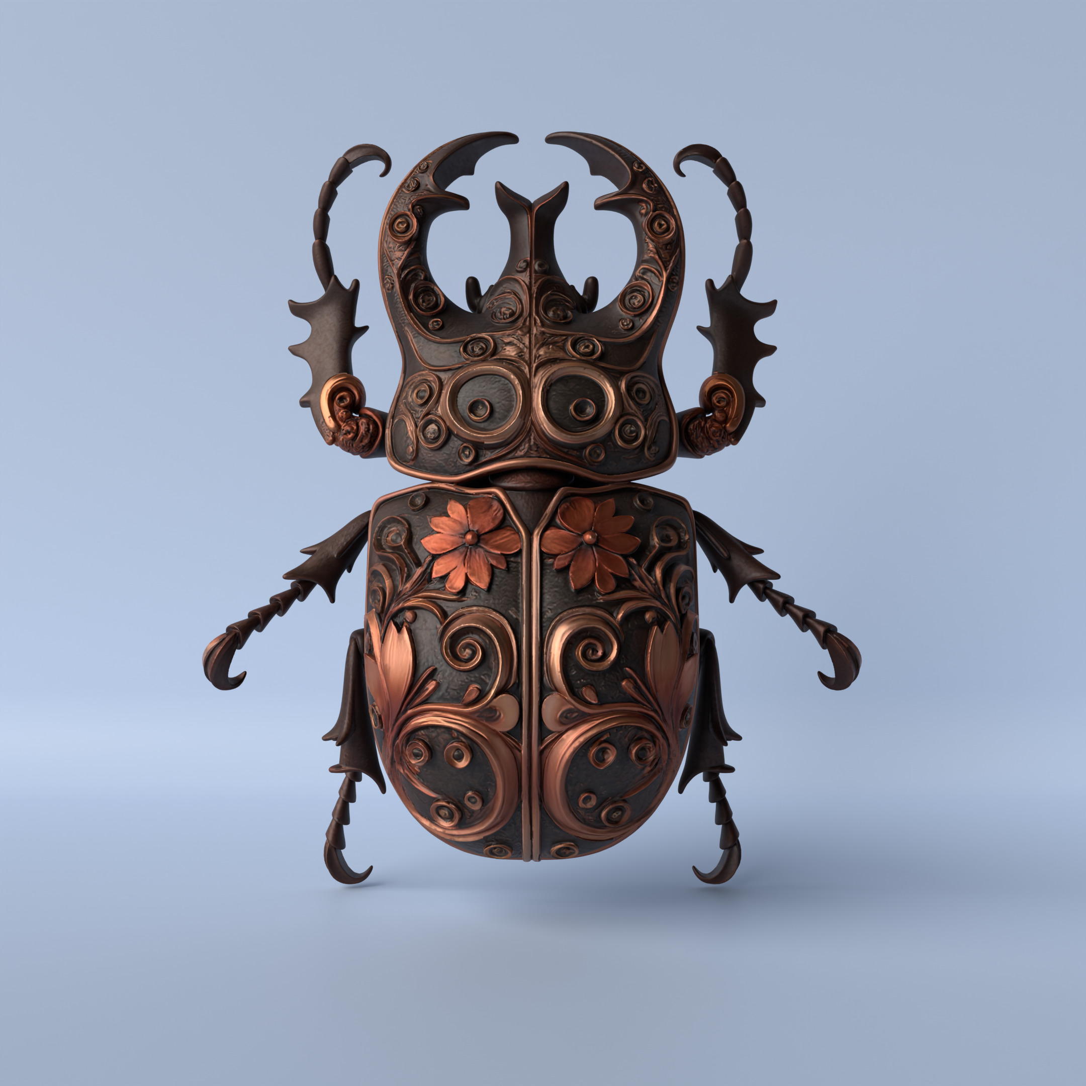 Floral Engraved Scarab  3D print model_3