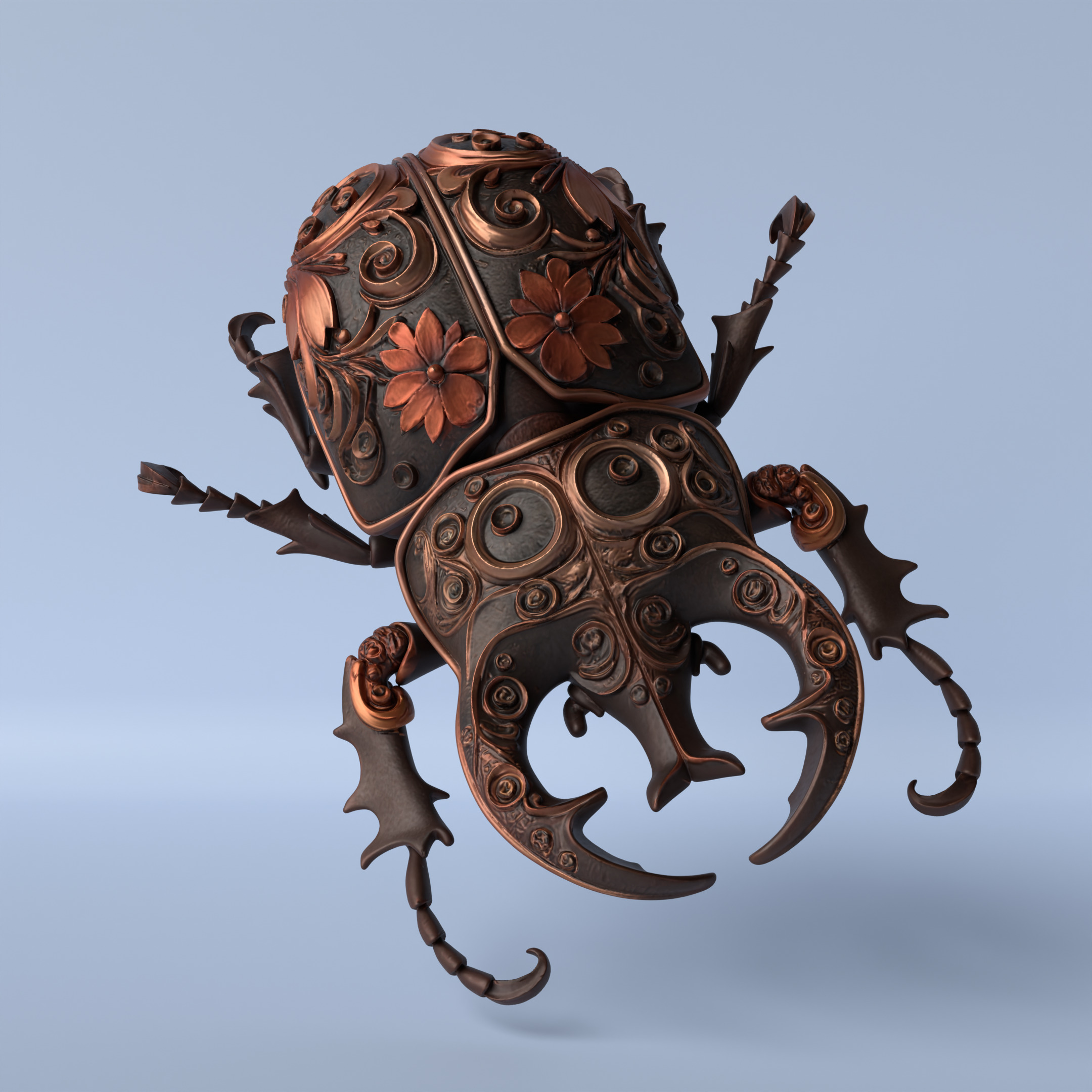 Floral Engraved Scarab  3D print model_2