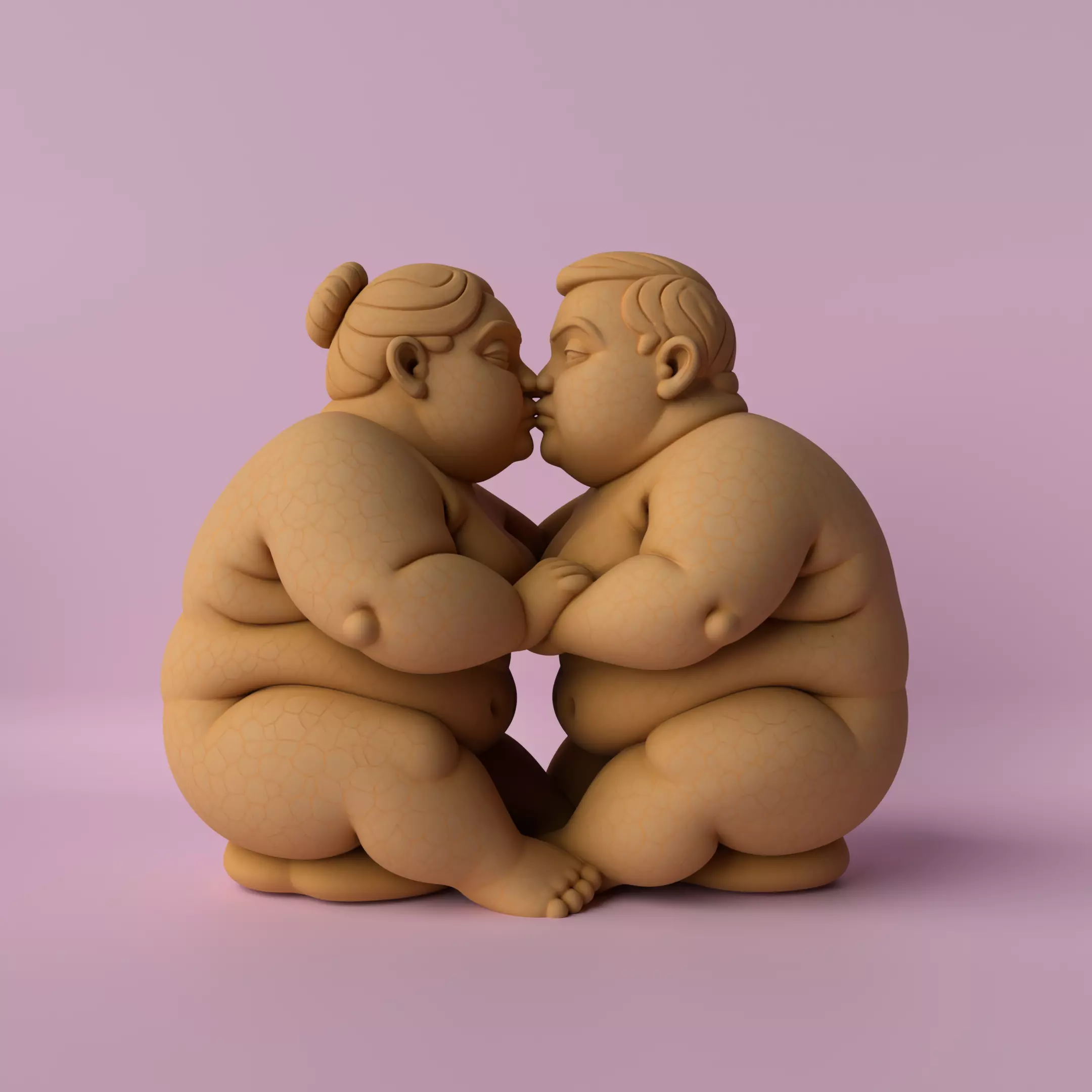 Chubby Couple Kissing Sculpture  3D print model_0