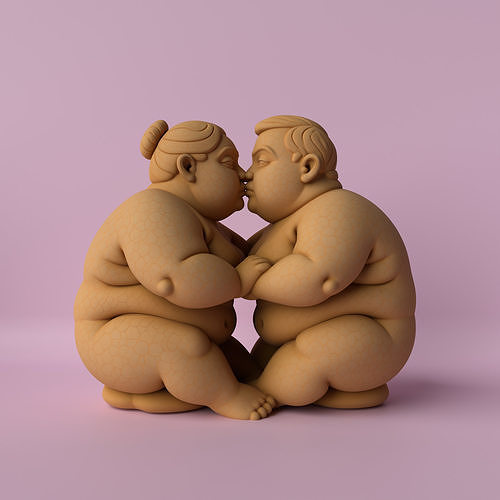 Chubby Couple Kissing Sculpture  3D print model