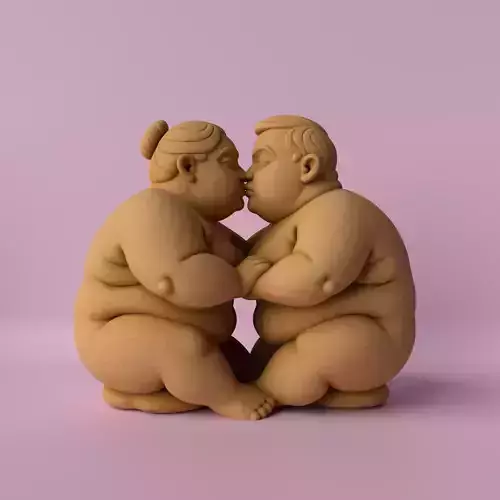 Chubby Couple Kissing Sculpture 
