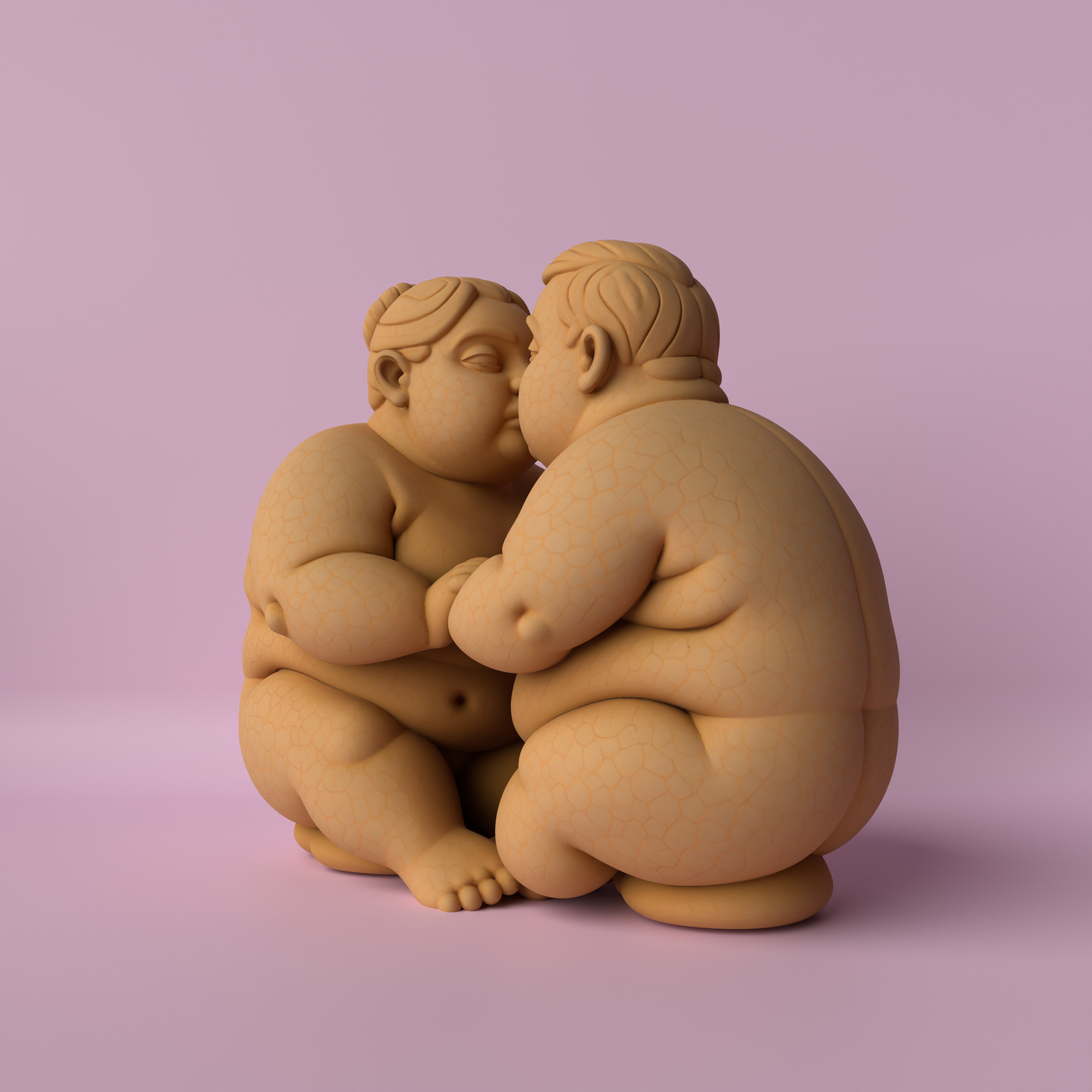 Chubby Couple Kissing Sculpture  3D print model_1