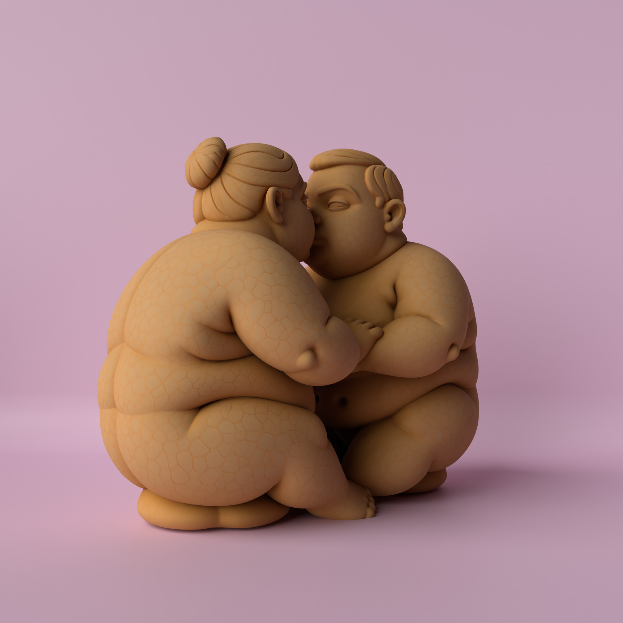 Chubby Couple Kissing Sculpture  3D print model_3