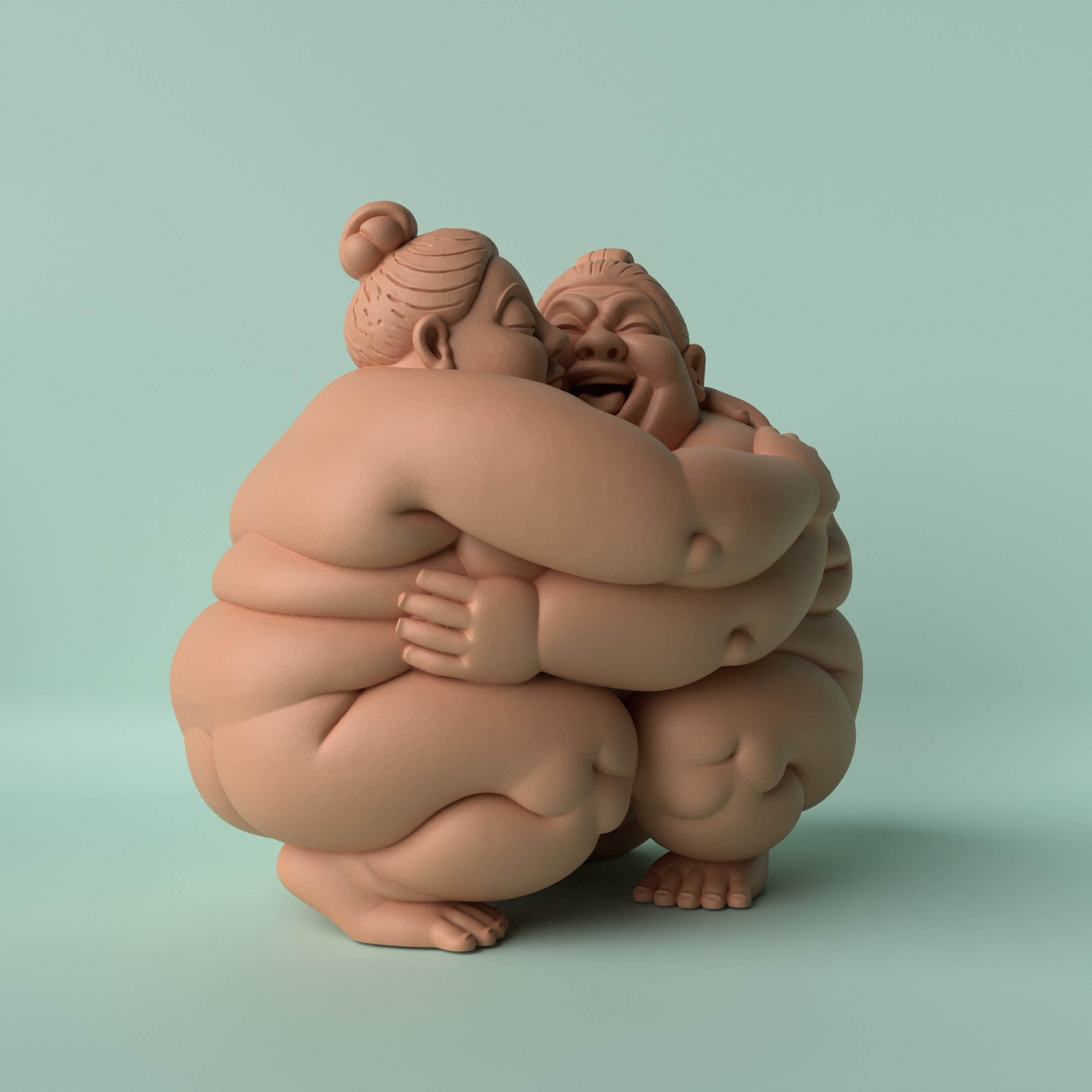 Chubby Women Hugging Sculpture  3D print model_3