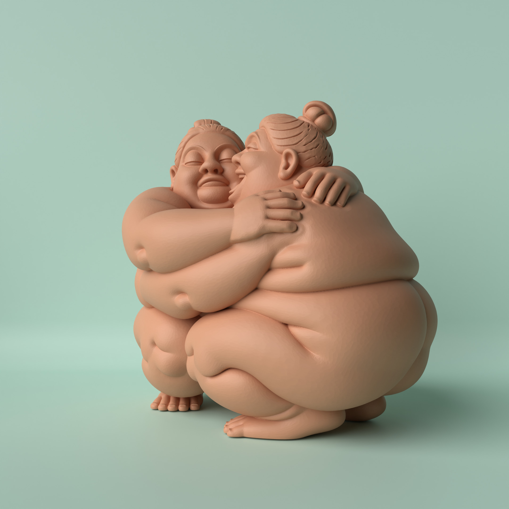 Chubby Women Hugging Sculpture  3D print model_2