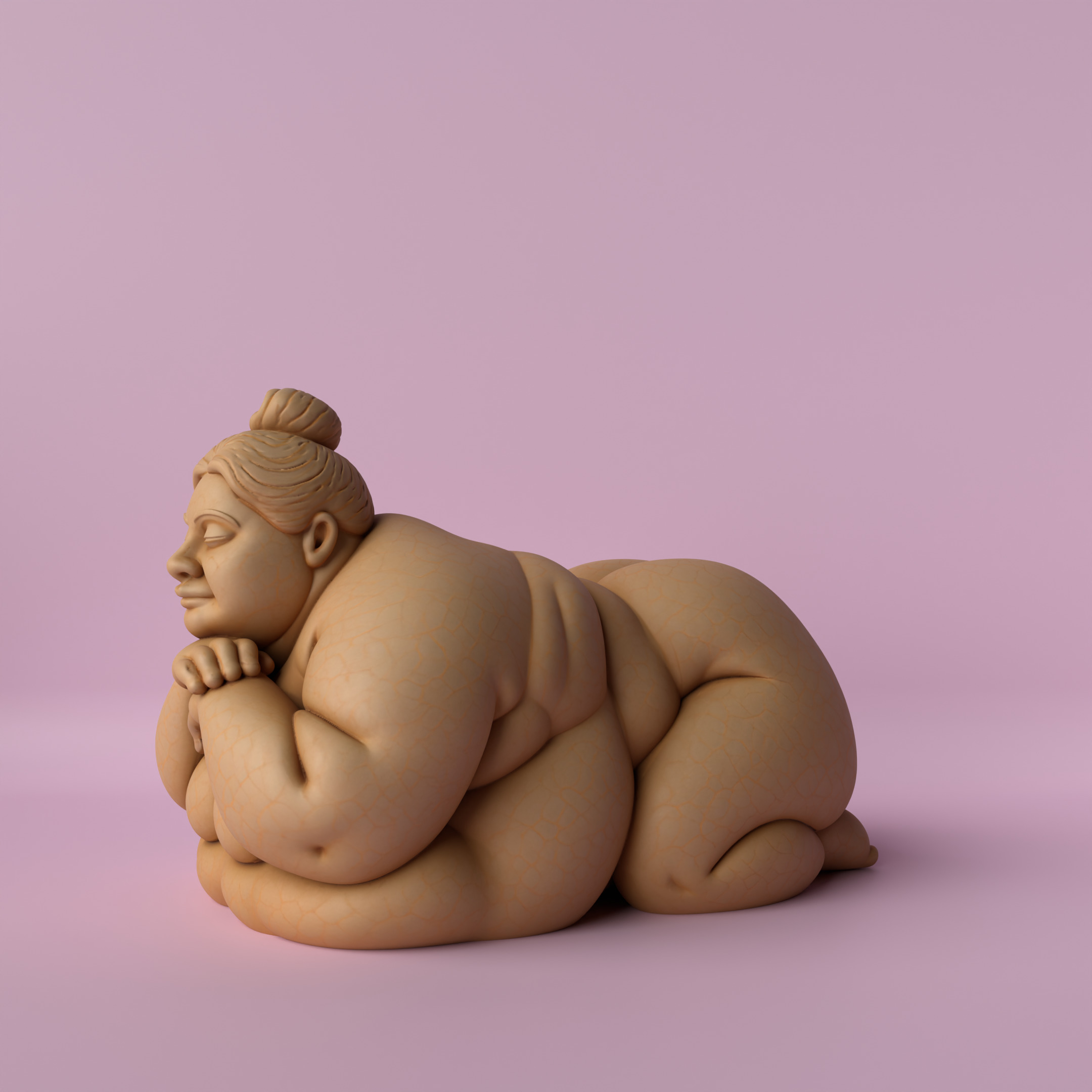 Chubby Woman Lying Down Sculpture 3D print model_3