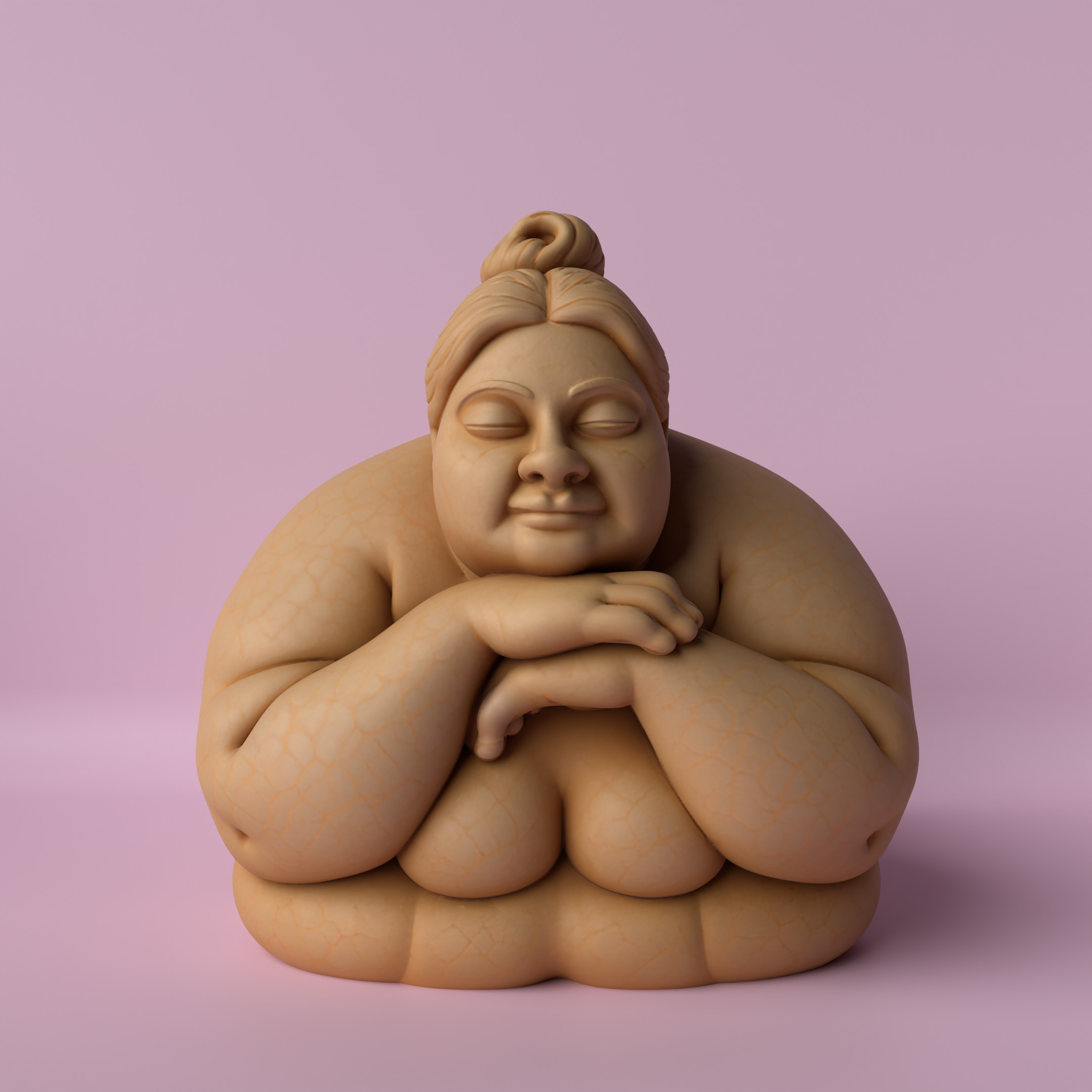 Chubby Woman Lying Down Sculpture 3D print model_4