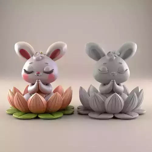 Meditating Praying Bunny 3D STL File for Peaceful Decor