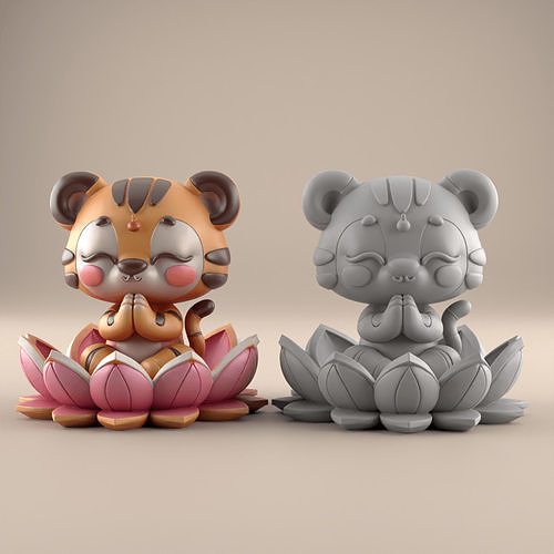 Meditating Praying Tiger 3D STL File for Peaceful Decor 3D print model
