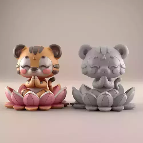 Meditating Praying Tiger 3D STL File for Peaceful Decor 3D print model