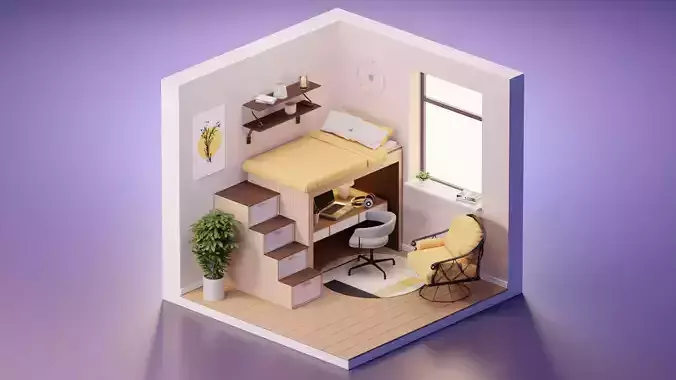 Cozy bedroom isometric