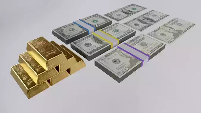 Money Dollar Bills Gold Bars
