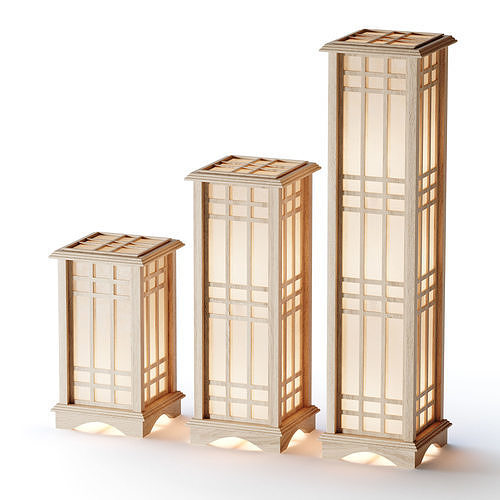 Japanese Style Wood Table Floor Lamp 3D model